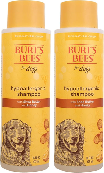 Burt's Bees for Pets Hypoallergenic Dog Shampoo with Shea Butter and Honey, Gentle Fragrance Free Shampoo for Sensitive Dogs with 95% Natural Origin Skin and Coat Formula, 16 Fl Oz - 2 Pack