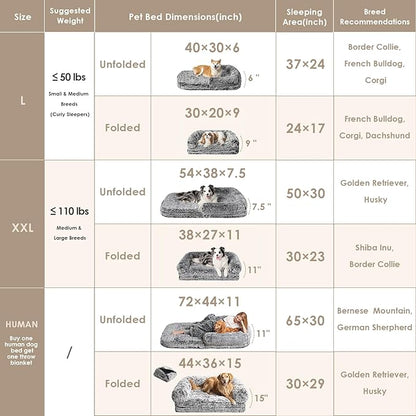 EHEYCIGA Foldable XXL Dog Bed for Large Sized Dog, 54"x38"x7.5" Faux Fur Fluffy Pet Couch Bed, Orthopedic Calming Memory Foam Big Pet Bed, Washable Pet Sofa Bed with Non-Slip Bottom, Faded Black