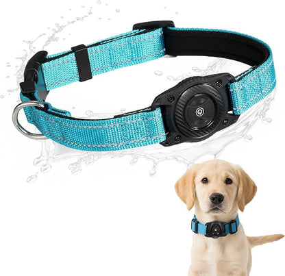 Air Tags Dog Collar, Waterproof Pet Collar with Air-Tag Chip for Apple Find My (iOS only) (SkyBlue, S)