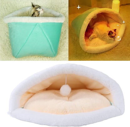 Cat Sleeping Bag Semi Closed Plush Soft, Mint Green, 15.7x20.5 Inch - Washable, Multifunctional Pet Bed, Ideal for Indoor Cats and Puppies (Cat Litter-Mint Green)