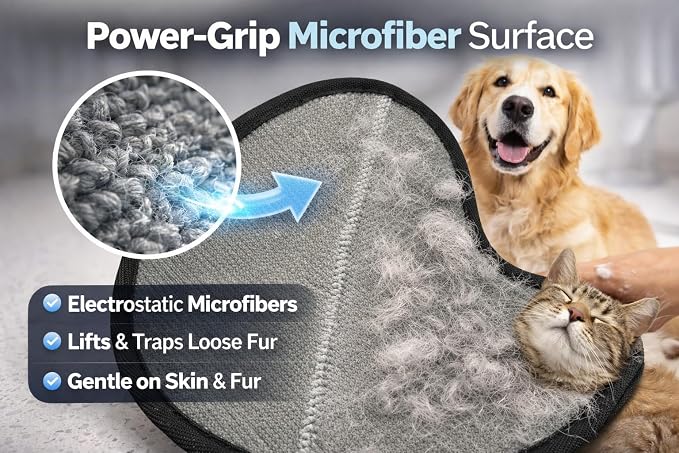 Pet Hair Removal Gloves 2 Pack – Reusable Dog & Cat Hair Remover for Furniture, Couch, Clothes & Car Seats – Electrostatic Fur Remover for Upholstery & Home Cleaning
