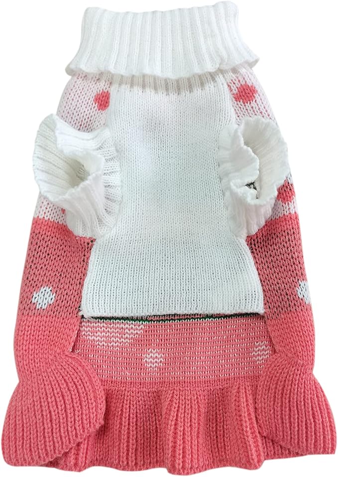 CHBORCHICEN Pet Dog Sweaters Classic Knitwear Turtleneck Winter Warm Puppy Clothing Cute Strawberry and Heart Doggie Sweater (XXS, Dress-Pink)