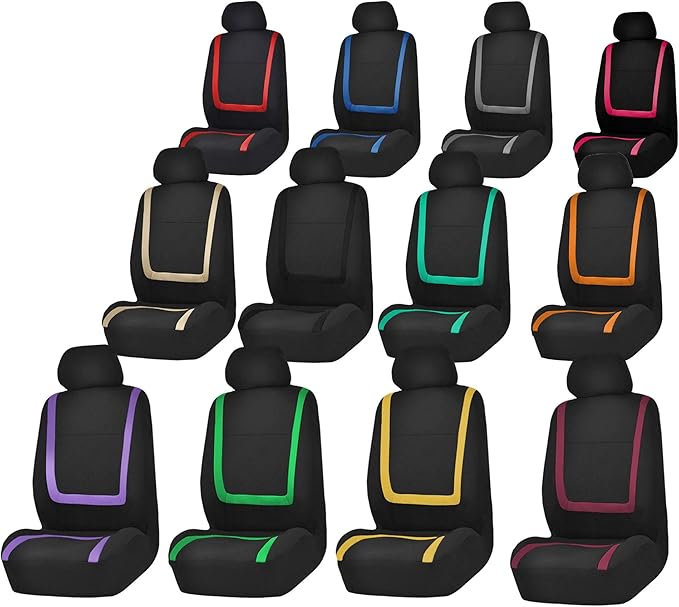 FH Group Car Seat Covers Front Set in Cloth for Low Back Car Seats with Removable Headrest, Universal Fit, Automotive Washable for SUV, Sedan, Van Black