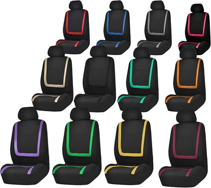 FH Group Car Seat Covers Front Set in Cloth for Low Back Car Seats with Removable Headrest, Universal Fit, Automotive Washable for SUV, Sedan, Van Black