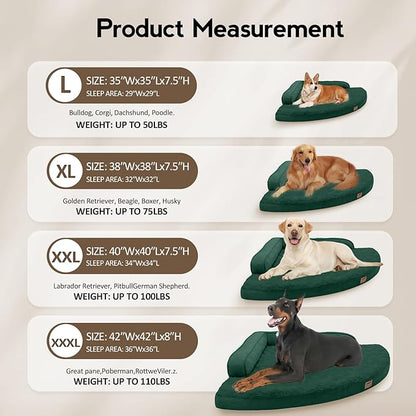 MEKIY Large Orthopedic Dog Bed with Sides XXXL Dog Beds with Removable Washable Cover Non-Slip Waterproof Pet Bed for Extra Large Dogs - Dark Green XXXL