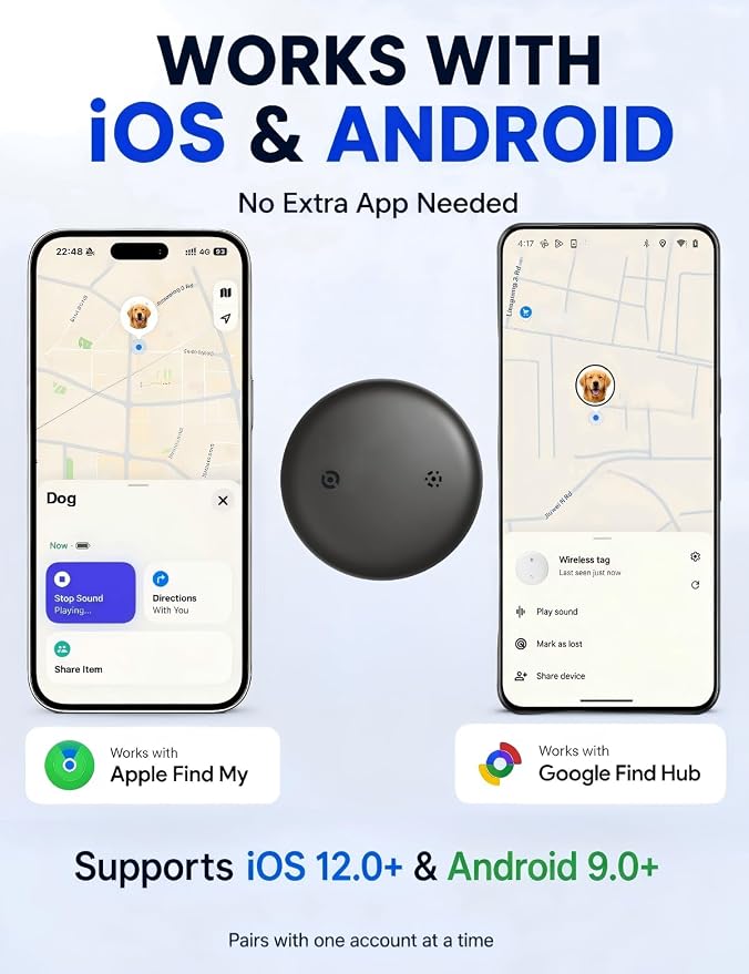 GPS Cat Tracker Collar (iOS & Android) - Real-Time Activity Tracking Blue | No Subscription Smart Pet Finder Tag, Works with Google Find Hub & Apple Find My App for Keys, Kitten Items