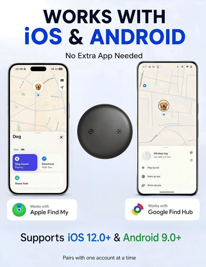 GPS Cat Tracker Collar (iOS & Android) - Real-Time Activity Tracking Blue | No Subscription Smart Pet Finder Tag, Works with Google Find Hub & Apple Find My App for Keys, Kitten Items