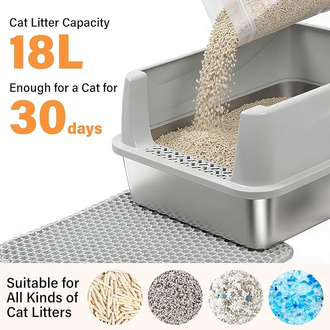 Medium Stainless Steel Litter Box with Lid, Metal Cat Litter Box with Covered, Easy Clean Non Stick No Smell