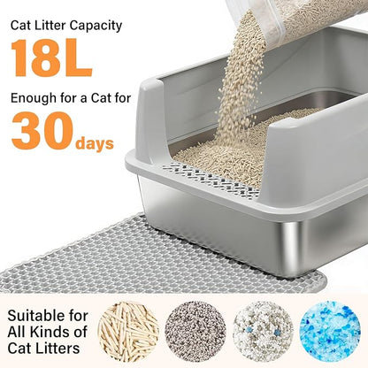Medium Stainless Steel Litter Box with Lid, Metal Cat Litter Box with Covered, Easy Clean Non Stick No Smell