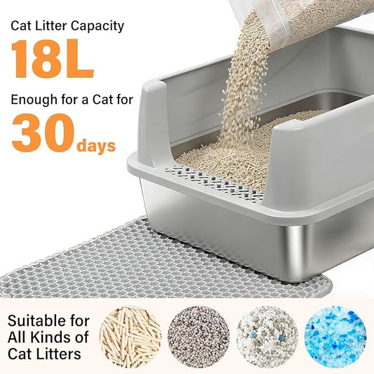 Medium Stainless Steel Litter Box with Lid, Metal Cat Litter Box with Covered, Easy Clean Non Stick No Smell