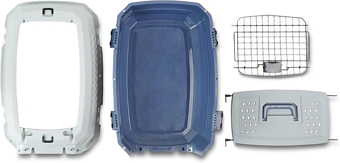 Basics Sturdy Portable 2-Door Top-Load Hard-Sided Pet Travel Carrier with Secure Ventilation, Handle, Front & Top Entry for Dogs, Cats, 22.8"L x 15"W x 13"H, Gray & Blue