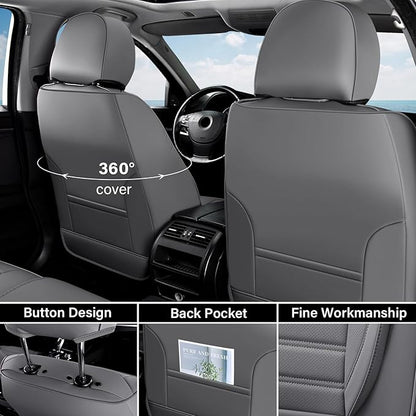 Coverado Car Seat Covers Full Set, Gray Seat Covers for Cars, Automotive Seat Covers, Waterproof Nappa Leather Front Seats and Back Car Seat Protector, Universal Fit for Most Cars SUV Trucks