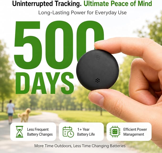 Dog Tracker, GPS Tracker for Dogs with Real-Time Location, No Monthly Fee, No SIM, IP68 Waterproof Ultra-Slim Lightweight with Holder, 500-Day Battery, Black, iOS Only