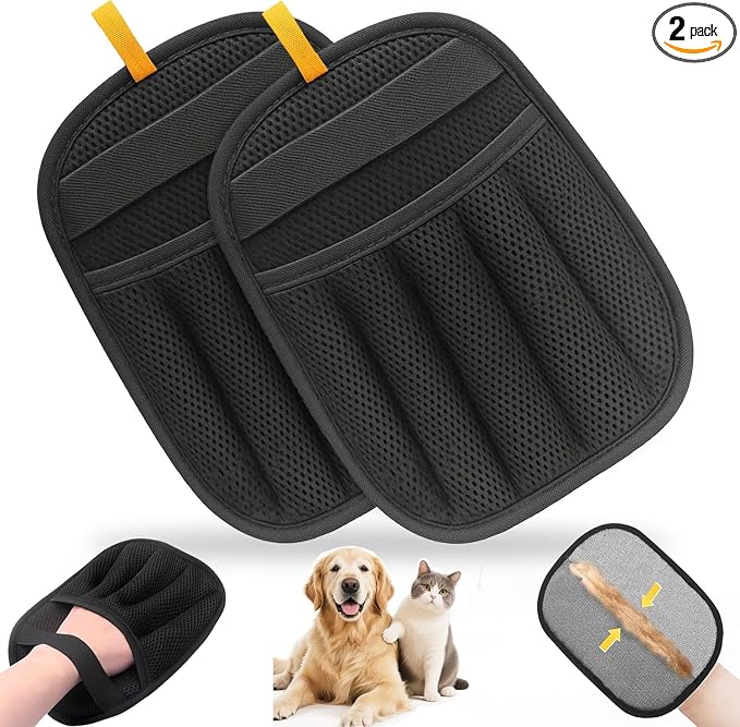 Reusable Pet Hair Removal Gloves - Electrostatic Fur & Lint Remover Set for Home & Car, Washable 5-Finger Magic Brush Pet Hair Remover Tool for Bedding, Clothing, Couch, Carpet (2-Pack)