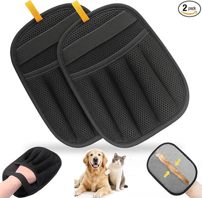 Reusable Pet Hair Removal Gloves - Electrostatic Fur & Lint Remover Set for Home & Car, Washable 5-Finger Magic Brush Pet Hair Remover Tool for Bedding, Clothing, Couch, Carpet (2-Pack)