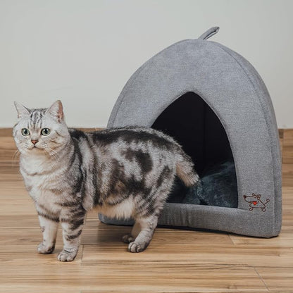 Best Pet Supplies Cat Bed for Indoor Cat, Domed Tent House with Removable Pillow, Covered Cat Cave for Small Dog, Puppies and All Breeds of Cats - Gray, 16 x 16 x H:16"