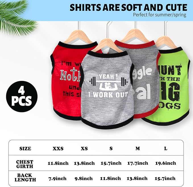 4 Pieces Dog Clothes for Small Dogs Boy Soft Spring Puppy Shirts Summer Cute Teacup Chihuahua Clothes Pet T-Shirt Cat Tiny Doggie Outfit (XX-Small)