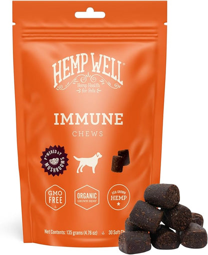 Hemp Well Immune - Allergy Support Dog Soft Chews - Long Lasting Relief for Seasonal Dog Allergies and Itching - Supports Healthy Skin and Immune System - Gut Health - Organic (30)
