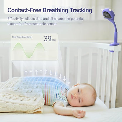 Baby Camera Monitor for AI Solution for Breathing Tracker, 2K HD Baby Monitor with Camera with Audio Video, Night Vision, Smartphone App, 2-Way Audio, Soothing Sound, No Monthly Fee Crib Mount