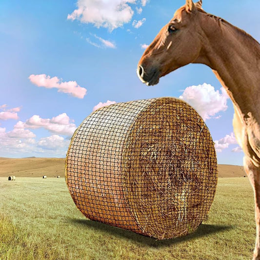 6X6Ft Round Bale Hay Net for Horses,Reduces Hay Waste,Durable Knotless Nylon Slow Feeder, Ideal for Outdoor Use, Holes Fits Round Bales
