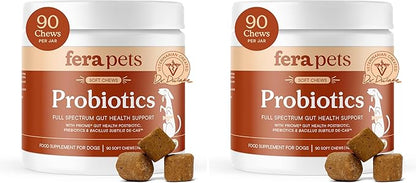 Fera Pets Probiotics for Dogs with Prebiotics and Postbiotics - Full Spectrum Gut Health Support - Promotes a Balanced Gut Microbiome - Boosts Immune Health - 90 Soft Chews (Pack of 2)