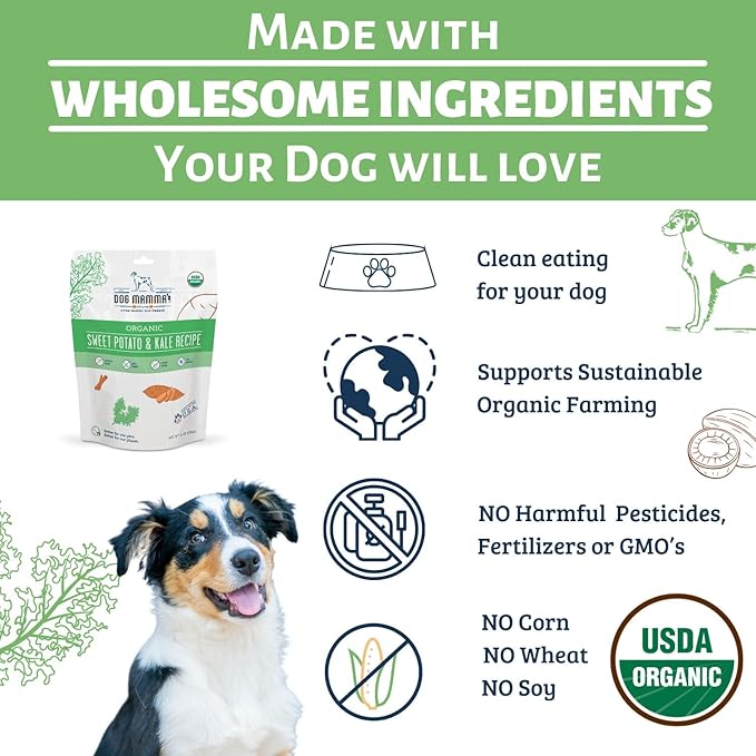 Dog Mamma's Organic Sweet Potato & Kale Recipe - Certified Organic Dog Treats 6 oz