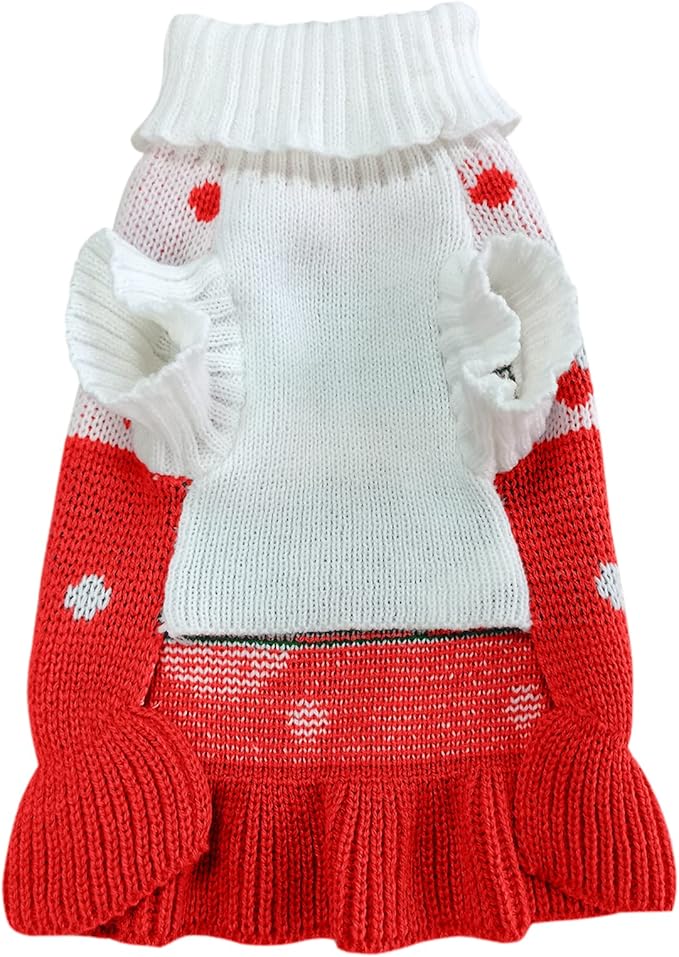 CHBORCHICEN Pet Dog Sweaters Classic Knitwear Turtleneck Winter Warm Puppy Clothing Cute Strawberry and Heart Doggie Sweater (XXS, Dress-Red1)