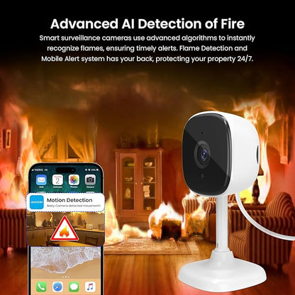 AMOROM 2 Pack 1080P Indoor Wired Security Cameras, Home Indoor Cameras for Dog/Cat/Pet/Nanny/Baby/Elderly, Motion Detection, Night Vision, Smoke Siren, 24/7 Recordings, 2.4GHz Wi-Fi