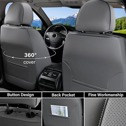 Coverado Car Seat Covers Full Set, Luxury Leather Car Seat Cover, Front and Back Seat Covers for Cars, Waterproof Car Seat Protector, Automotive Seat Covers Universal Fit Most Cars(Gray)