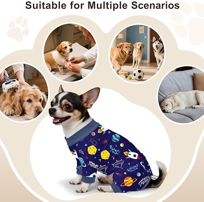 Bienbee Dog Pajamas, 4 Pack Dog Recovery Suit Shedding Suit Cute Soft Puppy Clothes Dogs Pjs Onesies Jammies Adjustable Breathable & Stretchy Clothes for Small Medium Large Dogs Girl Boy Puppy-XS