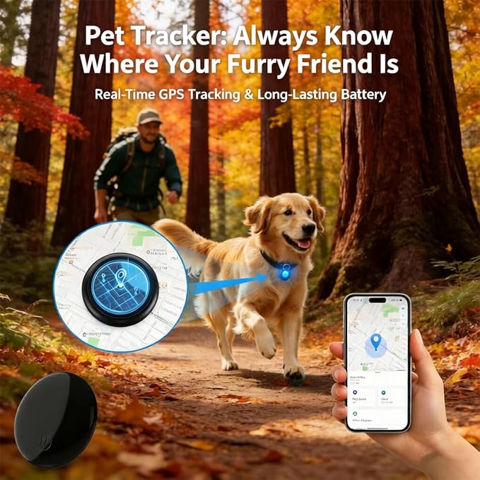 GPS Tracker for Dogs & Cats, No Monthly Fee, No SIM Card, Real-Time Positioning & Smart Anti-Lost Alerts,Mini Waterproof Drop-Proof Pet Tracker,Long Battery Life,for iOS Find My【Apple MFi Certified】 ﻿