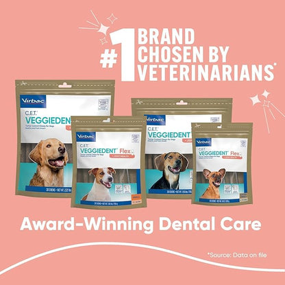 Virbac C.E.T.® VEGGIEDENT® Flex Tartar Control Chews for Dogs - Multifunctional to Support Joint Health, VOHC Approved - Extra Small Under 11lbs