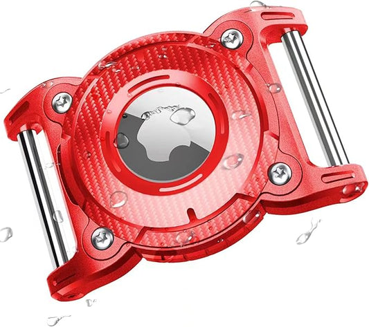 ONEONTA for Airtag Dog Collar Holder | Airtag Dog Waterproof - Airtag Holder for Dog Collar with Removable Metal Loop, Sturdy TPU, Lightweight, Compact Size, Fits 1" Width Collar, Red