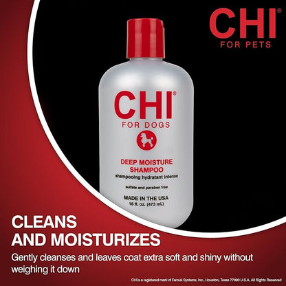 CHI for Dogs Deep Moisture Shampoo, pH Balanced Hydrating Dog Shampoo for Dry Skin, Sulfate and Paraben Free, Ionic Technology for Soft Shiny Coat, Dogs and Puppies 8 Weeks+, Made in the USA, 16 Fl Oz