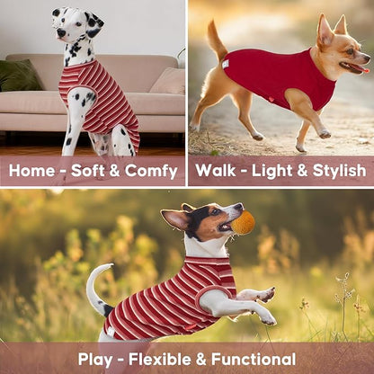 KYEESE 2Pack Waffle Dog Shirts, Lightweight Sleeveless Dog T Shirts for Small Dogs Boy Girl, Breathable Puppy Vest Comfortable Tank Top Soft Dogs Clothes for Daily Wear, Red+Striped, S