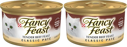 Fancy Feast Purina Tender Beef Feast Classic Grain Free Wet Cat Food Pate - 3 oz. Cans (Pack of 48)