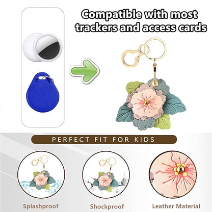 BORKUANA Leather Keychain Holder Case Compatible with AirTag,Cute Protective Cover with Keyring