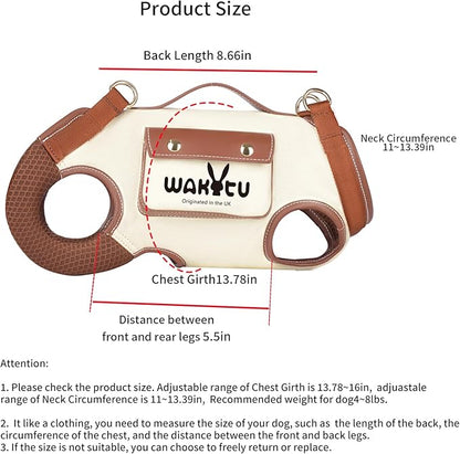 Wakytu Dog Lift Harness Dog Carrier VES Harness Adjustable Leash with Small Puppy Treat Bag,Fits Most Cars,S，4-8 LBS