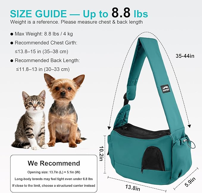 Dog Carrier Sling for Small Dogs & Cats Hand-Free Puppy Sling Purses with Storage Bag and Adjustable Shoulder Strap, Pet Sling Carrier Up to 8.8 Lbs (Blue)