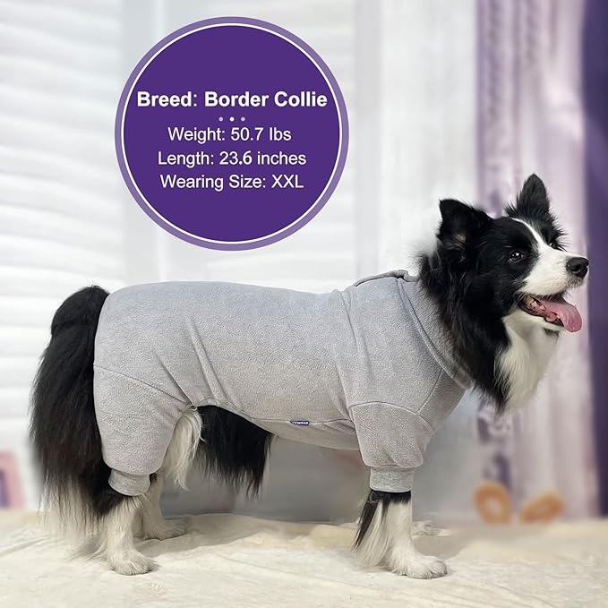 cyeollo Dog Pajamas Turtleneck Thermal Dog Pjs Fleece Stretchy Jumpsuit Warm Winter Pet Clothes Doggie Medium Large Dogs Outfits, Grey XX-Large