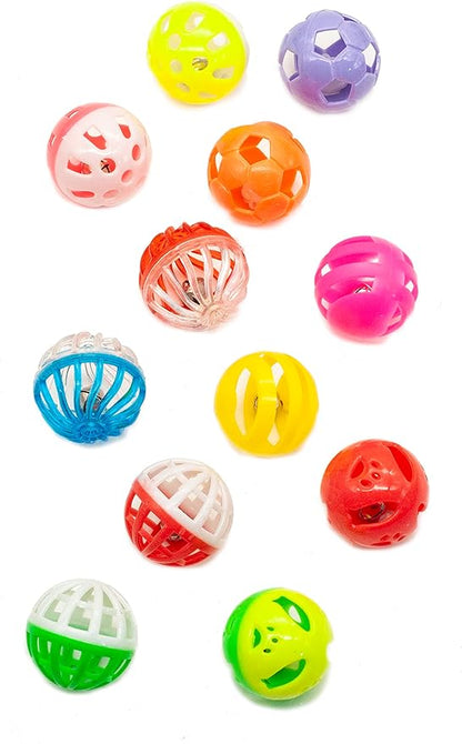 Fashion's Talk 12PCS Value Pack Plastic Ball Cat Toys Lattice Balls with Bell Jingle Kitten Toy,Gift Box 1.5" 6 Styles