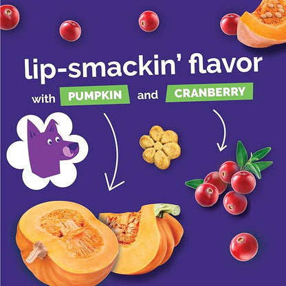Fruitables Baked Dog Treats, Healthy Pumpkin Snacks for Dogs, Low Calorie & Delicious, No Wheat, Corn or Soy, Puppy Training Treats, Made in the USA, Pumpkin and Cranberry Flavor, 7oz