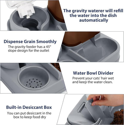 Yummy Sam Automatic Small Pet Feeder and Water Dispenser, 2 in 1 Gravity Cat Auto Pet Feeder and Waterer Set Feeder Dish for Small Medium Pets Dog Puppy Kitten (Brown·)
