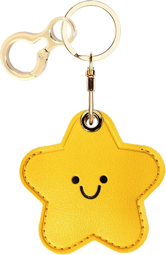Leather Airtag Keychain Case Holder,Cute Protective Apple Air Tag Cover with Key Ring,Anti-Scratch Hidden Finder GPS Tracker Case for Wallet Keys,Bag,Pets,Backpack(Star) | Holder, Cute, Protective, Cover, Key Ring, Anti-Scratch