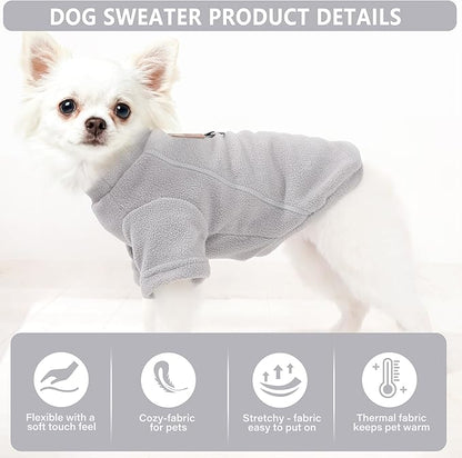 2 Pack Dog Sweaters with Leash Ring Warm Fleece Dogs Sweatshirt for Small Medium Dogs Pet Puppy Coat Apparel Outfits Winter Dog Clothes for Chihuahua, Yorkie, Bulldog, Dachshund Cats M, Grey
