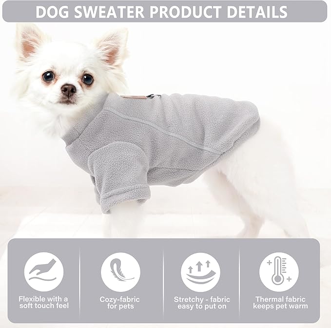 2 Pack Dog Sweaters with Leash Ring Warm Fleece Dogs Sweatshirt for Small Medium Dogs Pet Puppy Coat Apparel Outfits Winter Dog Clothes for Chihuahua, Yorkie, Bulldog, Dachshund Cats S, Grey