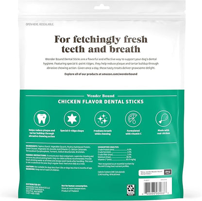 Wonder Bound Chicken Flavor Dental Sticks for Small/Medium Dogs (15-40 lbs), 6-Ridge Shape for Plaque & Tartar Control, Freshens Breath, Made With Real Chicken, 45 Count