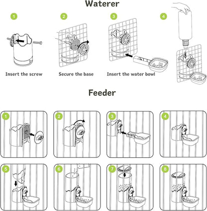 Automatic Pet Food Water Dispenser, Auto Gravity Pet Feeder Water Bottle Set for Cage, Feeding Station for Puppy Kitten Rabbit Guinea Pigs Chinchilla Ferret Hedgehog (Blue)