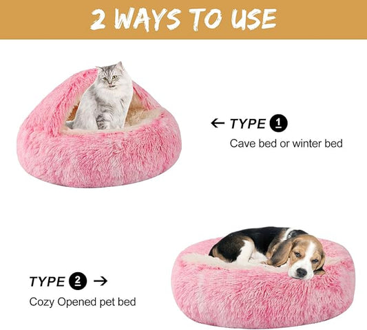 Dog Beds for Small Dogs, Cat Bed Cave, Washable Cute Cat Bed, Cozy Nook Pet Bed for Dogs or Cats, Anti-Slip Puppy Bed Fits up to 12 lbs Pets(Pink, 20" x 20")