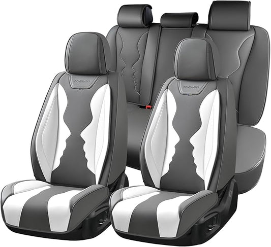 Coverado Car Seat Covers Full Set, Seat Covers for Cars, Front Seat Covers and Back Seat Cover Waterproof Leather Automotive Seat Cover, Universal Car Interior Protectors Cushion for Most Cars